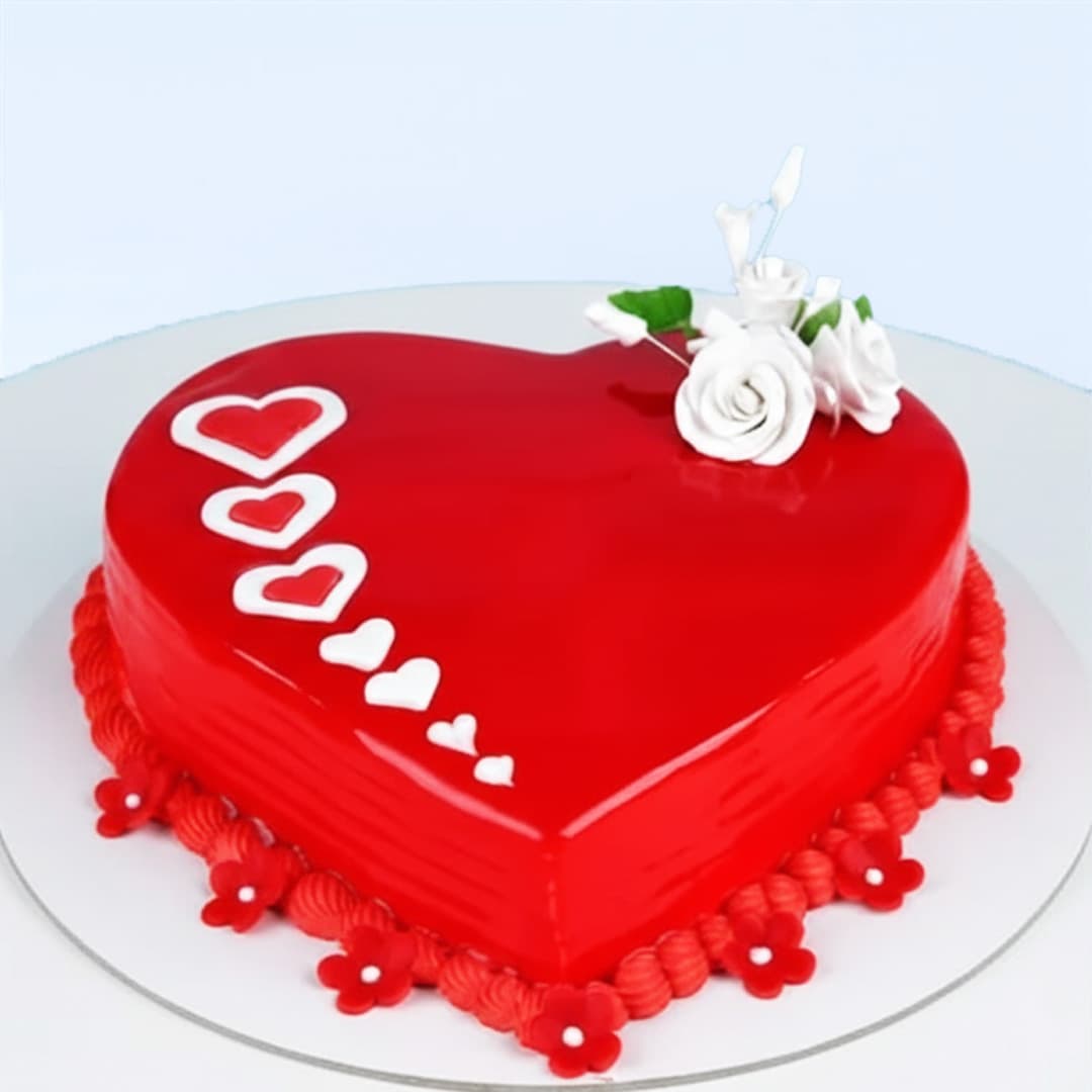 Gel Heart Cake 1 Kg by Mister Baker with red glossy finish and white sugar roses