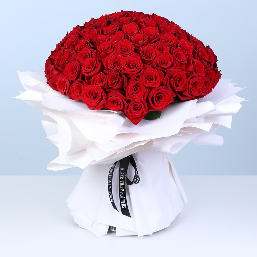 Bouquet of 120 red roses in premium designer wrap