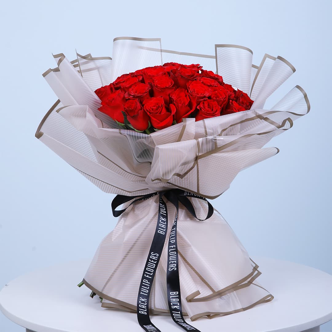 Red Rose hand tied bouquet brown wrapping online flowers